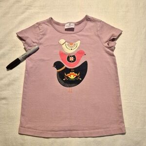 Hanna Andersson girls size 130 or 8 light purple 3 bird shirt has pen mark